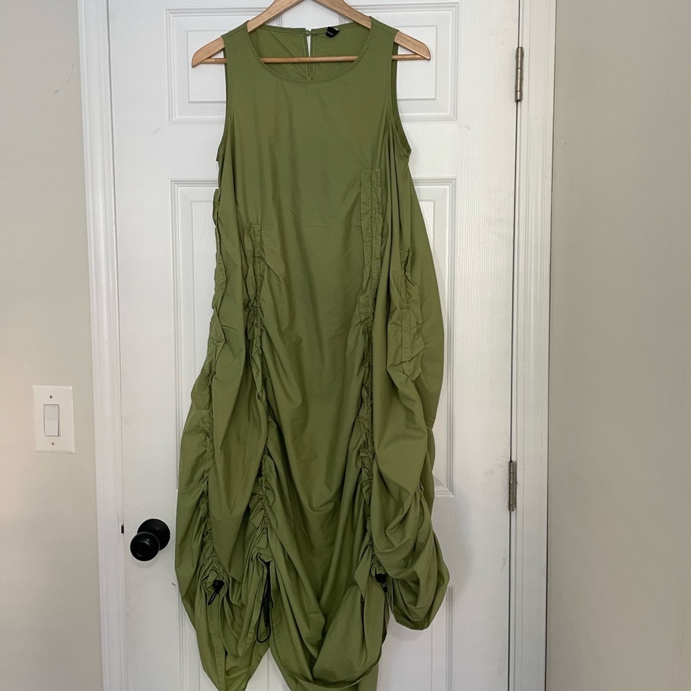 Edgy drawstring olive green dress - S/M